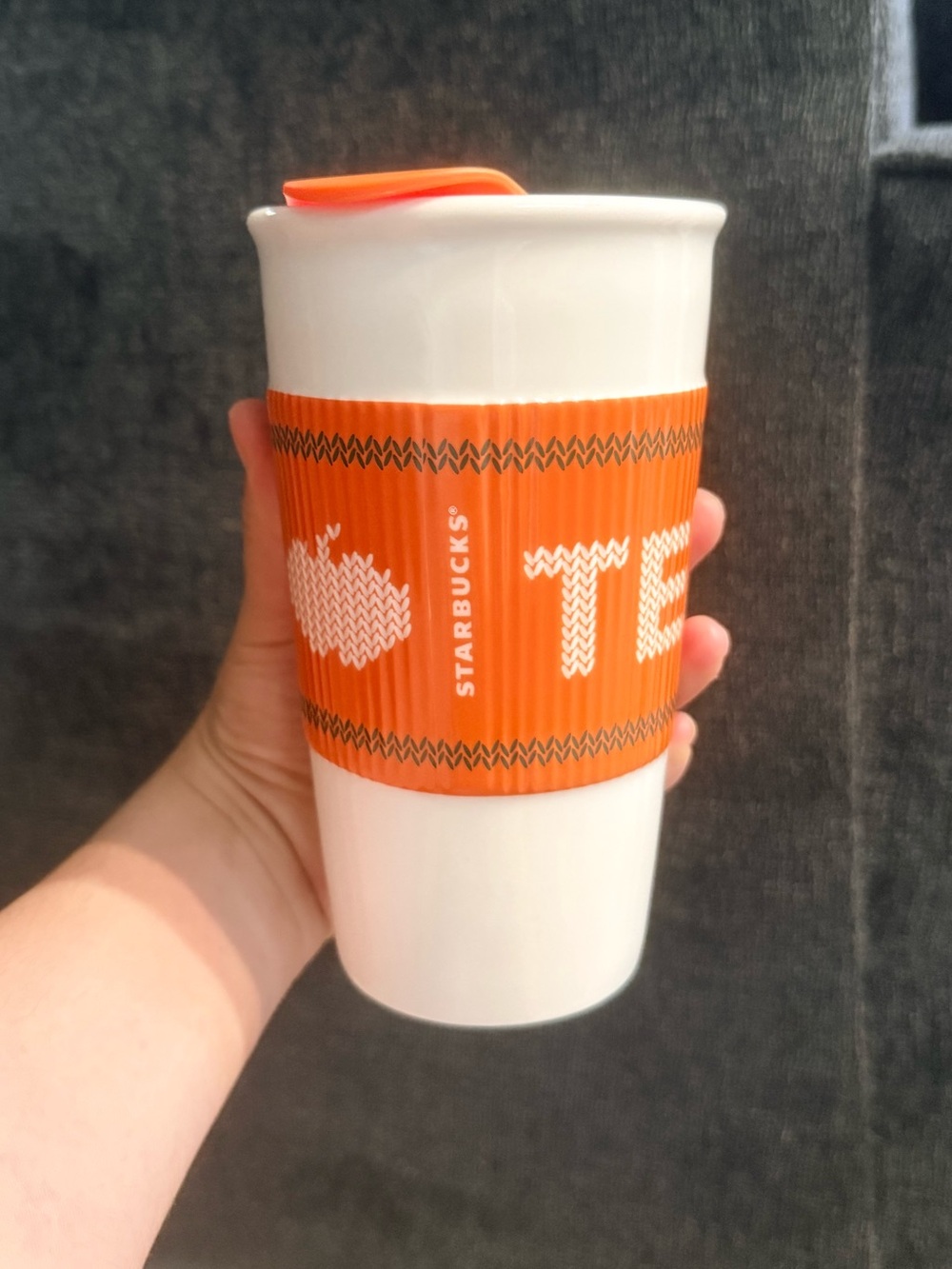 Starbucks 2016 Team PSL Ribbed Orange Sleeve Ceramic Travel Tumbler Mug With Lid